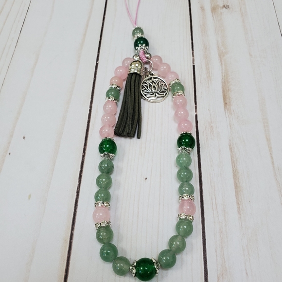 Aventurine and Rose Quartz Stone Beads Phone Strap - Picture 6 of 7